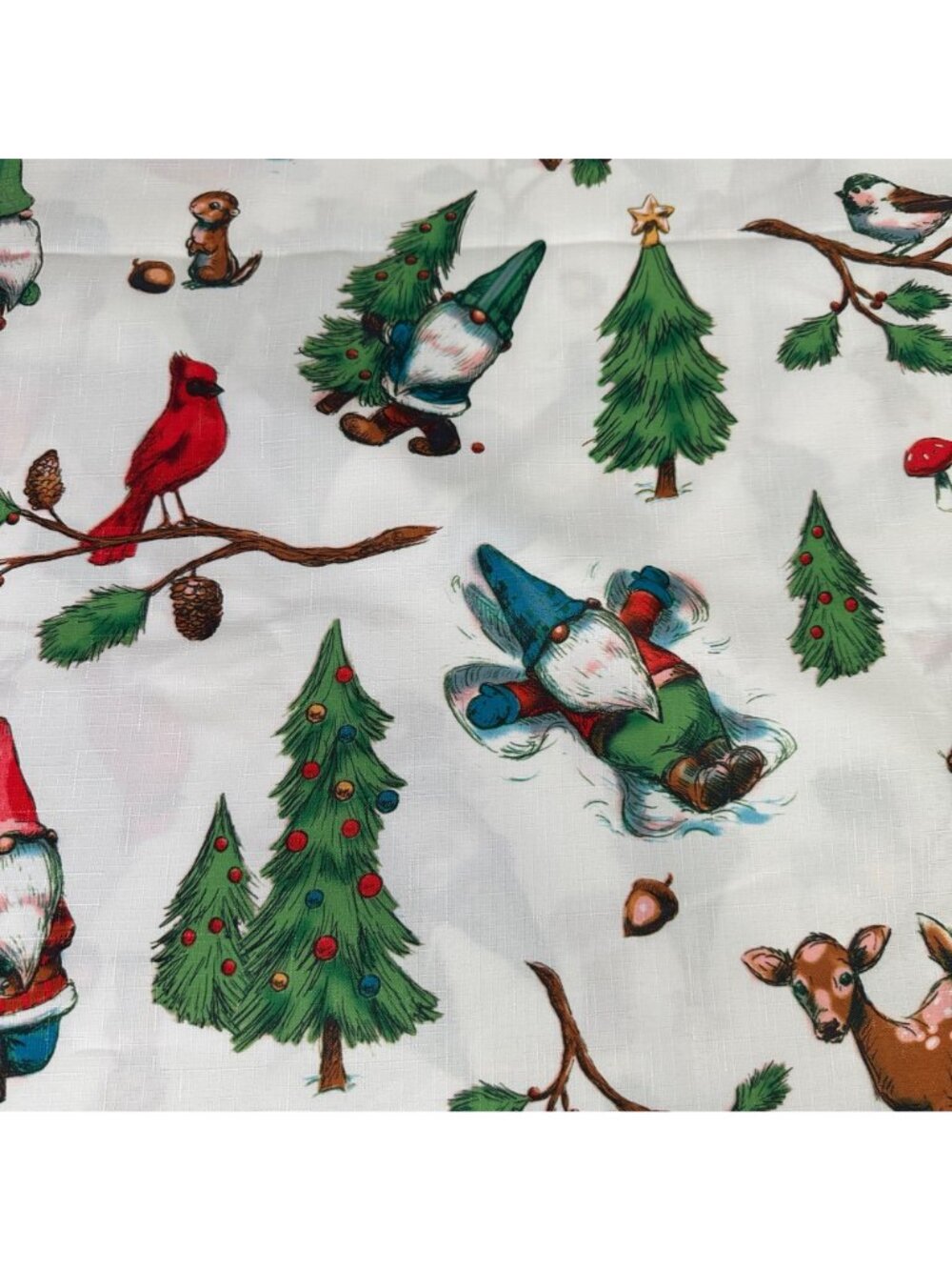HOLIDAY TIME Christmas Gnome Fabric Shower Curtain Woodland Animals 72x72” - Picture 2 of 5